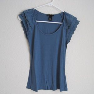 H&M Blue Ruffle Sleeve Shirt - Size XS